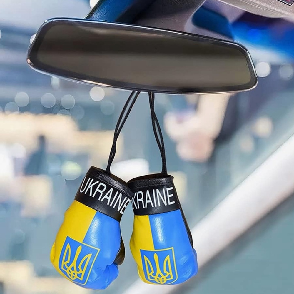 Ukraine - Ukrainian Souvenir Boxing Gloves Flag Rear View Car Mirror Decoration